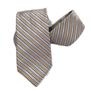 Faconnable 100% Silk Blue Tan Stripes Tie